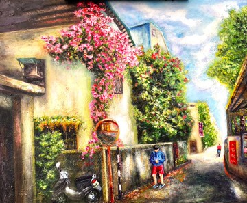 手工油畫創作 巷道 免運  掛畫壁畫 裝飾畫 療癒畫 背景墻畫