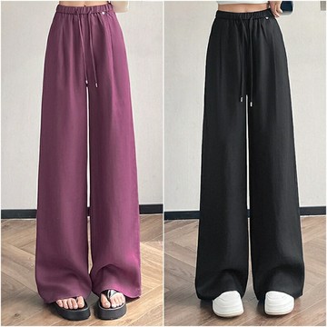 現貨+預購 女高腰冰絲長褲天絲寬褲顯瘦薄款垂感直筒褲休閒西裝褲-寬鬆亞麻輕薄5色74ls5【獨家進口】【米蘭精品】
