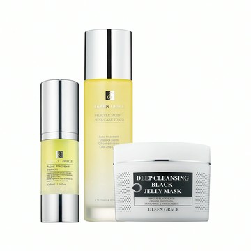水楊酸面皰化妝水120ml*1+水楊酸面皰精華/升級版30ml*1+極淨透碳深層喚白黑凍膜300ml*1