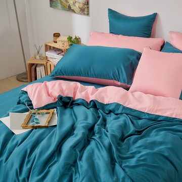 【廠商直送】永恆系列 100%天絲 孔雀藍 被套床包組-加大