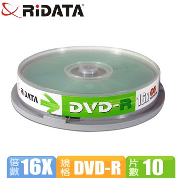 錸德Ridata  16X DVD-R 光碟片 10片布丁桶裝