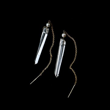 利姆利亞 高頻能量權杖頂級白水晶小原石柱子 耳環