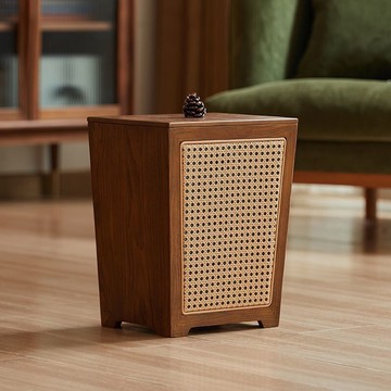 垃圾桶 家用創意藤編垃圾桶原木風實木帶蓋垃圾筒客廳臥室辦公室餐廳紙簍 逸雅家居館