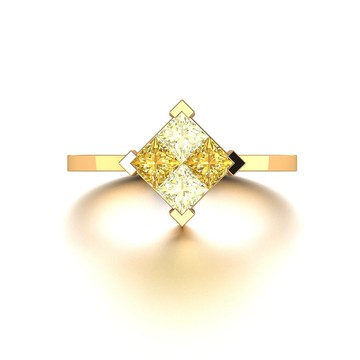 【PurpleMay Jewellery】18K金黃色藍寶石方形石戒指 - R063