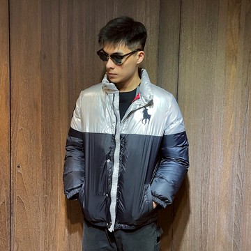 美國百分百【全新真品】Ralph Lauren RL 羽絨外套 立領 夾克 Polo 大馬 小熊 銀色深藍拼色 AZ15