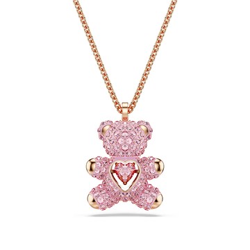 SWAROVSKI 施華洛世奇 Teddy 泰迪熊擁抱愛心粉色晶項鍊-玫瑰金(5642976)