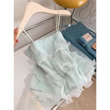 廣州十三行高貨爆款~氛圍感香香軟軟層層荷葉邊吊帶小衫女夏季薄
