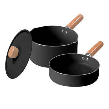 FUJI-GRACE 富士雅麗 電磁爐適用 獨享雙層不沾牛奶鍋 + 平底鍋 FJ-959 16cm 不沾鍋具  黑色  1組  牛奶鍋 + 平底鍋 + 鍋蓋