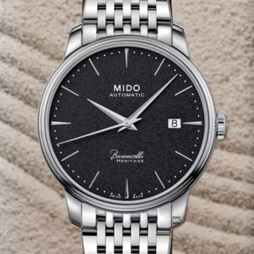 MIDO美度 Baroncelli 永恆超薄復刻系列 黑噴砂面鋼帶款39㎜ M6(M0274071105100)