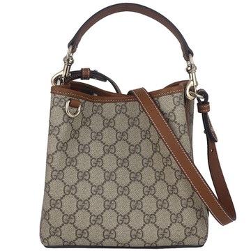 GUCCI GG Emblem 塗層帆布皮邊小型手提/斜背水桶包