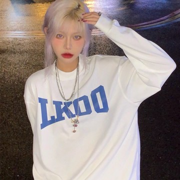 歐美酷炸白色衛衣女春秋薄款寬松ins潮牌oversize無帽長袖上衣