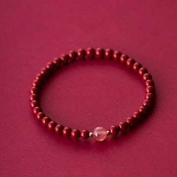 紫金硃砂草莓晶4mm手鏈 | 14K包金太歲轉運手鍊化太歲 新年禮物