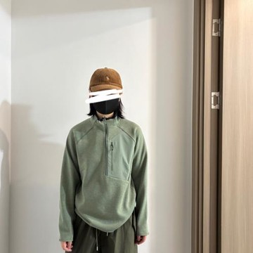 戶外風透氣保暖 方塊朵絨 中間層半拉鏈小高領抓絨外套 男女