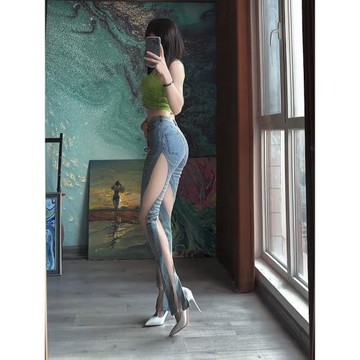 美式淺色微喇叭牛仔褲女2025春夏季古高腰顯瘦小個子鏤空馬蹄長褲