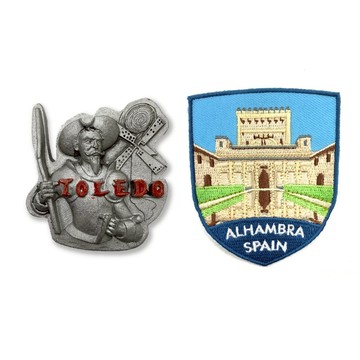 造型布貼＋磁鐵【2件組】 西班牙托雷多古城冰箱貼＋西班牙 阿爾罕布拉宮Patch刺繡士氣章 打卡地標 地標磁鐵 冰箱磁鐵_廠商直送