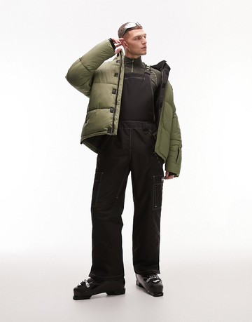 Topman Sno straight leg ski dungaree in black
