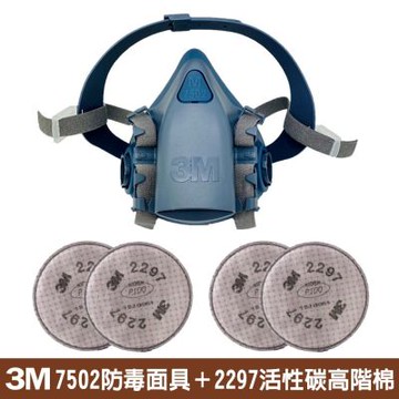 3M 7502防毒面具+2297活性碳高階P100過濾棉(高階顆粒物過濾棉 2包/共4片)