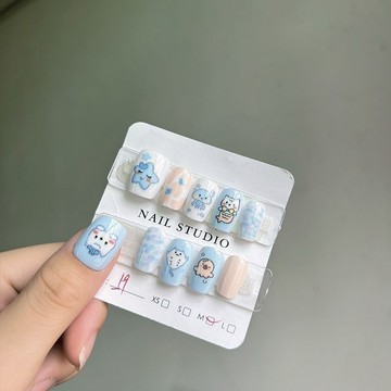 美甲新品 穿戴顯白涂鴉短款手工手繪可愛小狗可拆卸美甲ins學生甲片