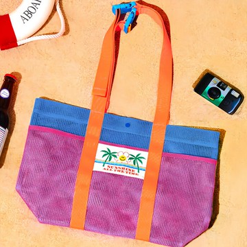 繽紛撞色大容量多口袋鏤空網眼兩用包 重量155g  桃紅色  41 x 29 x 12cm