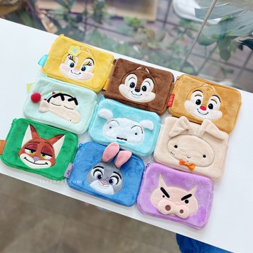 多款卡通 絨毛 收納卡包 錢包 拉鍊 DISNEY//蠟筆小新//動物方城市