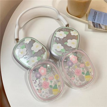 適用于AirPods max蘋果耳機套tpu彩色花朵打印耳機殼保護套可愛