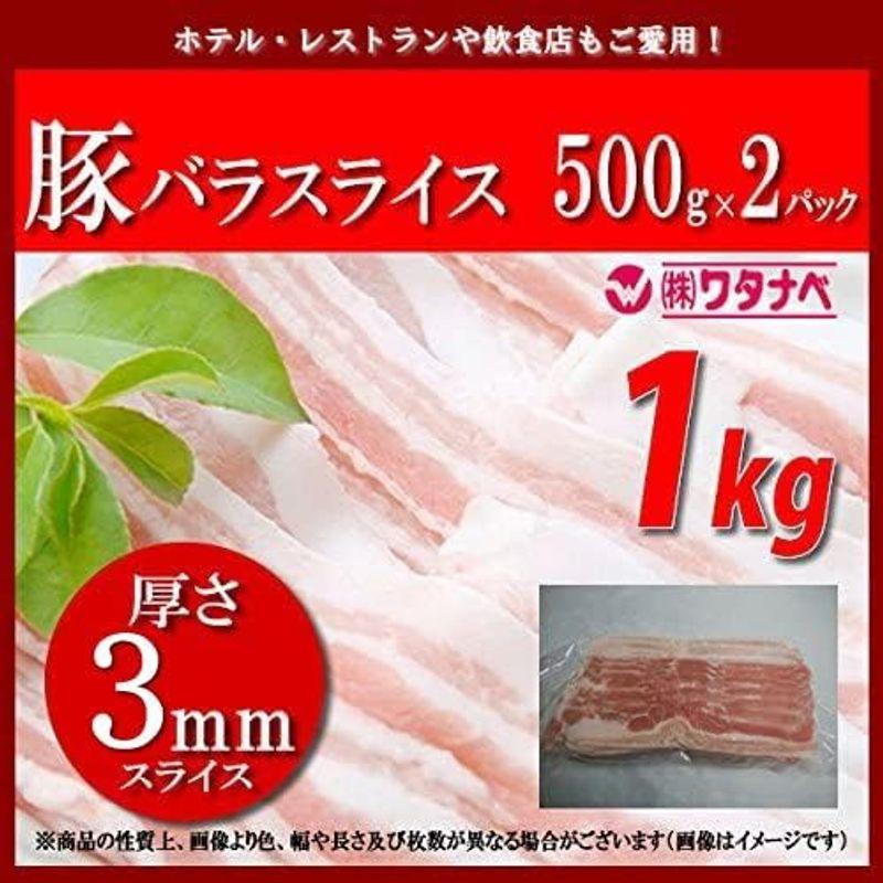 冷凍 豚バラスライス (500g×2パック 厚さ3mm) 小分け 真空パック 合計1kg 豚カルビ