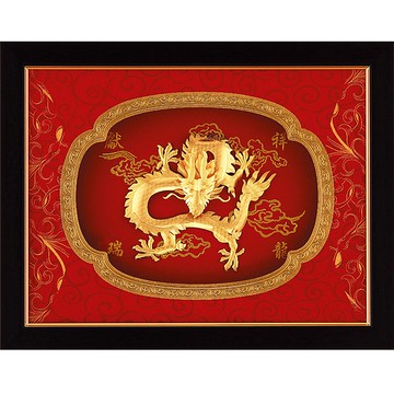 開運陶源雅鑑鑫品 【鴻運系列-祥龍獻瑞】祥龍純金箔畫 33 x26 cm ~可掛於牆壁，後有腳架，也可以立在桌上