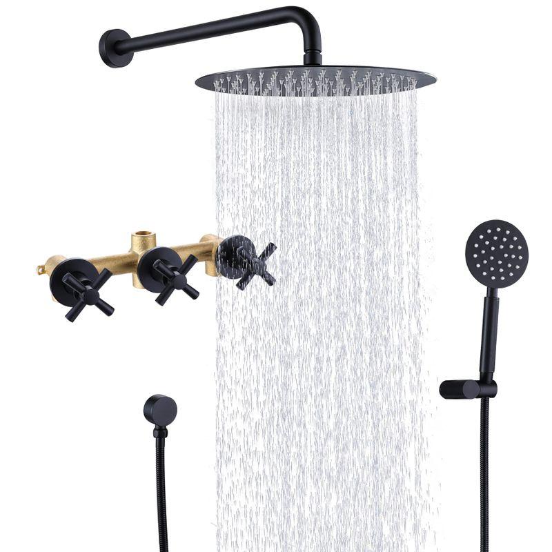 FSCEPIXI マットブラック 3ハンドル シャワー蛇口セット ハンドシャワー、タブ、シャワートリムキット、バルブ付き、壁取り付け 通販  LINEポイント最大0.5%GET LINEショッピング