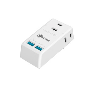 DIKE 2P3座雙USB智能快充 2.4A大電流快充  素色 小壁插 白色  1個