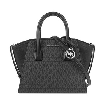 MICHAEL KORS Avril Logo 塗層帆布拼皮革銀字小款二用包(黑色)