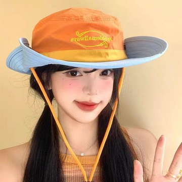 漁夫帽 帽子 戶外登山帽 遮陽帽 復古工裝拼色字母漁夫帽子女夏季戶外徒步遮陽防曬登山帽