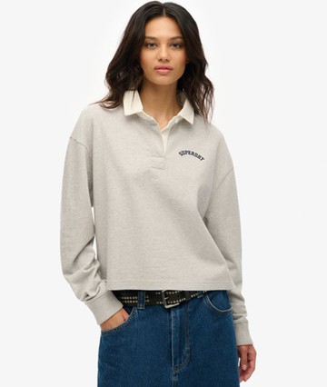 Superdry Women's Athletic Essentials Graphic Rugby Shirt Light Grey Size: 4