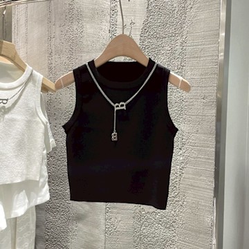 【Paiya派亞】新款修身顯瘦無袖上衣內搭打底衫針織短款條紋背心潮40-65KG可穿