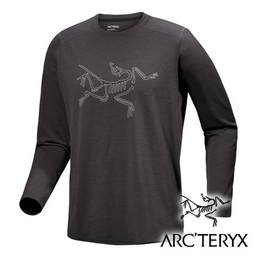 【Arc'teryx 始祖鳥】男Cormac Logo圓領快乾長袖衫『黑灰/沉靜灰』X008452 戶外 露營 登山 健行 休閒 時尚 圓領 快乾 長袖 上衣