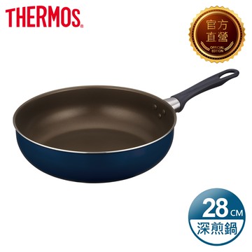 【THERMOS膳魔師】羽量輕手不沾鍋 單柄深煎鍋28cm(KFI-028D-NVY)
