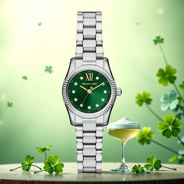 Michael Kors MK Lexington 時尚晶鑽大三針女錶-綠/26mm MK7580