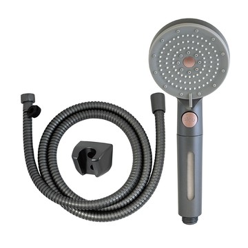 [家速配]沐浴四季5段可調式止水過濾蓮蓬頭組-灰