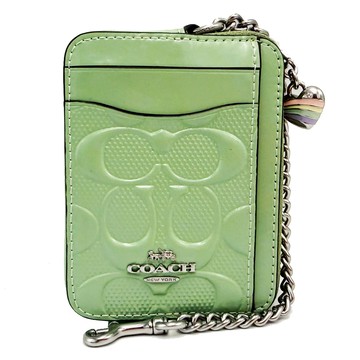 【COACH】漆皮C LOGO卡片名片鏈帶零錢包(氣泡綠)