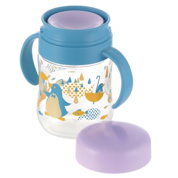 日本 Richell 利其爾 - 萌答答360度防漏水杯-200ML-藍/黃-8個月適用