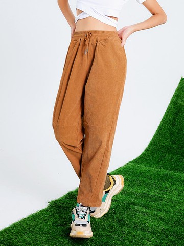 燈心絨鬆緊腰頭休閒直筒褲