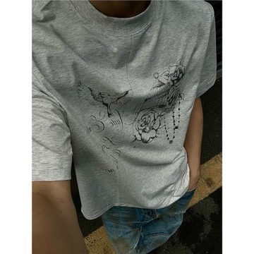 MASONSOUL 美式高街復古手繪印花寬松短袖T恤男女夏季ins正肩上衣