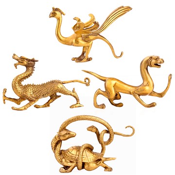 銅四方神獸風水擺件青龍白虎朱雀玄武一套居家創意擺設