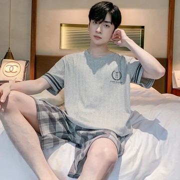 男士睡衣夏季款純棉薄款短袖短褲套裝夏天中青年男款可外穿家居服