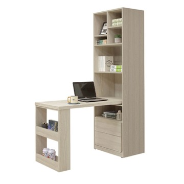 文創集 安卡蘭4尺可伸縮二門二抽書桌＆書櫃組合-120-150x60x200cm免組