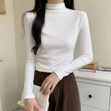 La Belleza立領加厚加絨立領保暖打底修身側抽皺內搭彈性親膚上衣