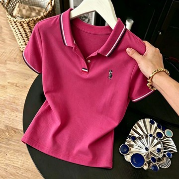 翻領POLO衫女 上衣 POLO衫 短袖衫 翻領上衣夏裝新款短袖女潮流媽媽小衫寬鬆運動大碼polo衫 女裝