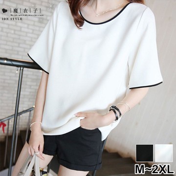 【QV2473】魔衣子-純色配色圓領短袖上衣