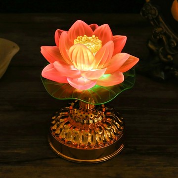 七彩led電池蓮花燈 佛供燈 家用長明燈 荷花供燈 充電燭台燈 壹對擺件