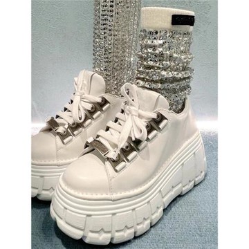 小皮鞋女超厚底朋克鞋金屬白色亞文化Y2K增高哥特鞋miu家板鞋單鞋