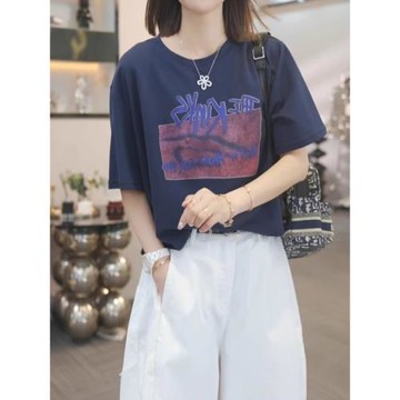 大碼純棉時尚字母印花短袖T恤女夏季胖MM寬松顯瘦遮肚圓領上衣潮